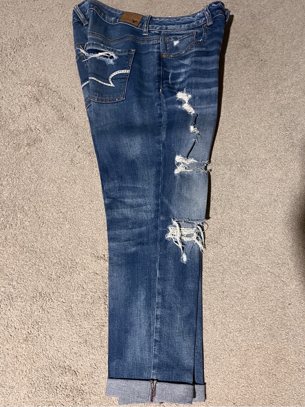 American Eagle Outfitters Distressed Medium-Dark Blue Boyfriend Jeans